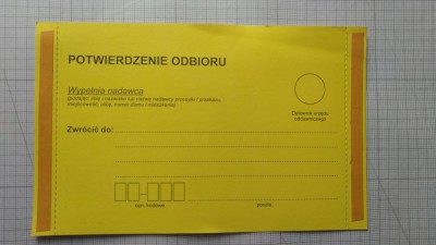 POTWIERDZENIE ODBIORU karton żółty.(100szt)